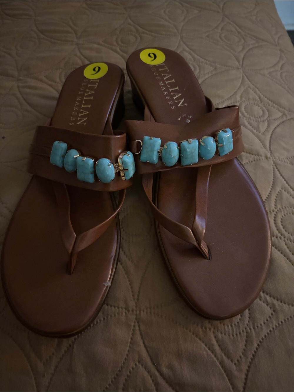 Italian Shoemakers Brown Sandals with Turquoise Accents